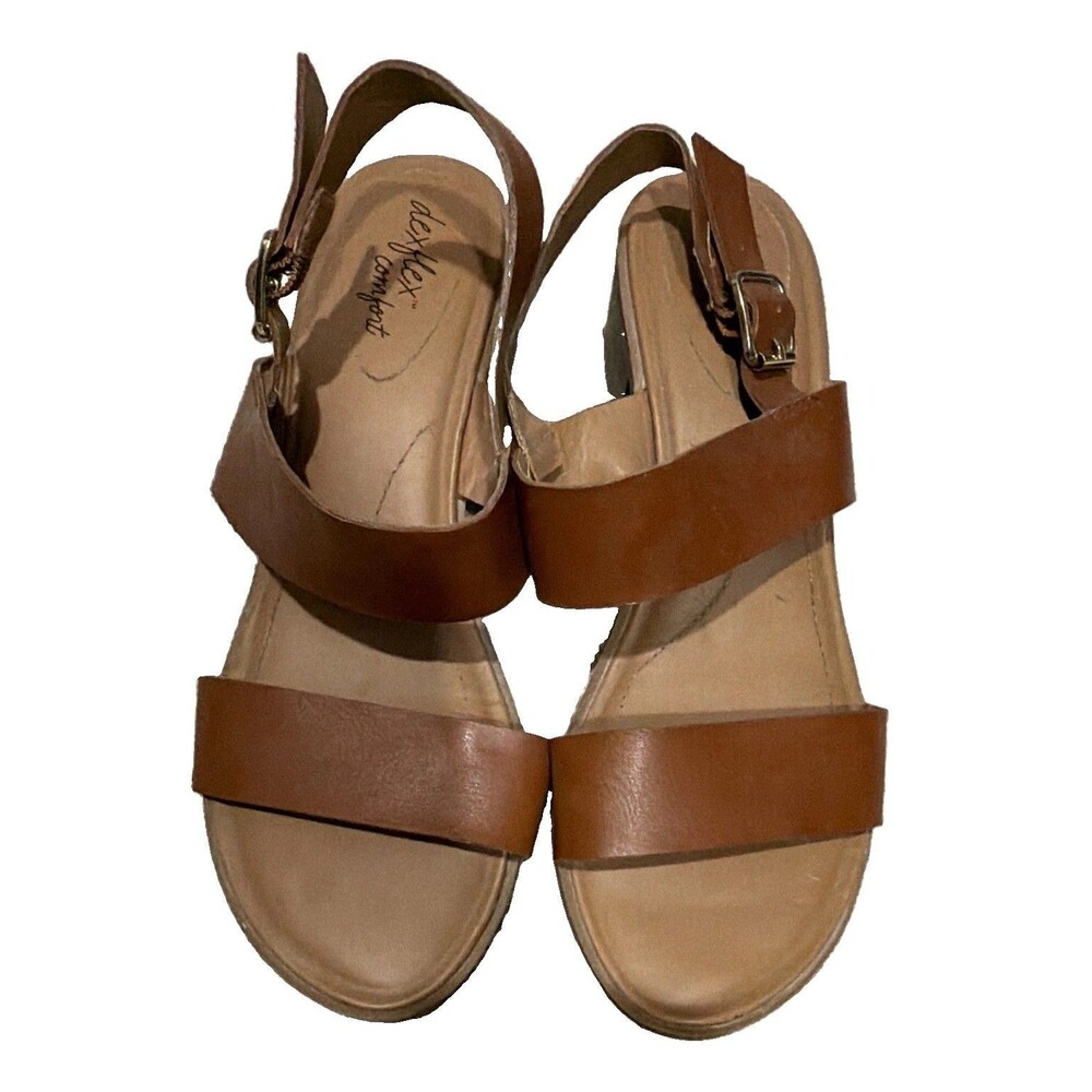 Dexflex Comfort Women’s Brown Strappy Ankle Strap Buckle Sandals US 10W